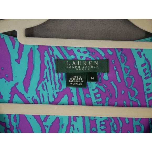 Ralph Lauren Womens Dress 14 Purple Blue Sheath Ruched Side Sleeveless - Picture 6 of 9